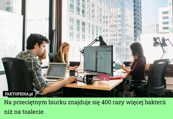 
    Na przeciętnym biurku znajduje się 400 razy więcej bakterii niż na toalecie.