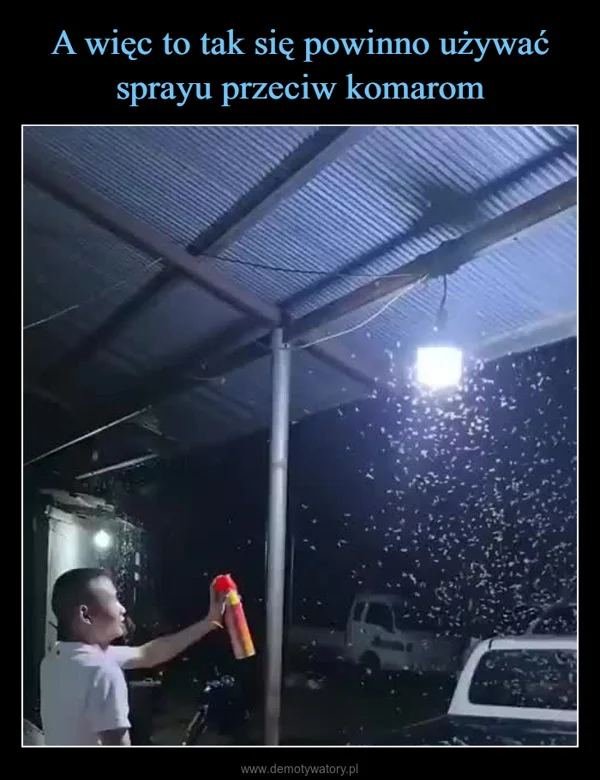 
    A więc to tak się powinno używać sprayu przeciw komarom