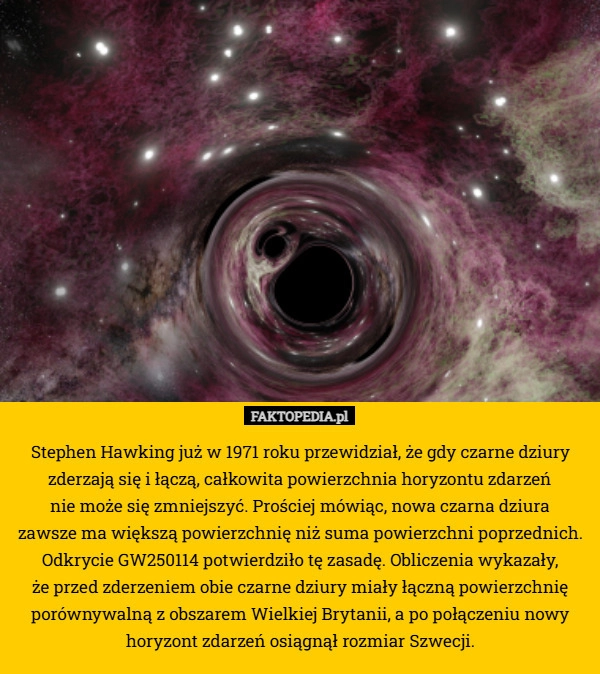 
    Stephen Hawking już w 1971 roku przewidział, że gdy czarne dziury zderzają