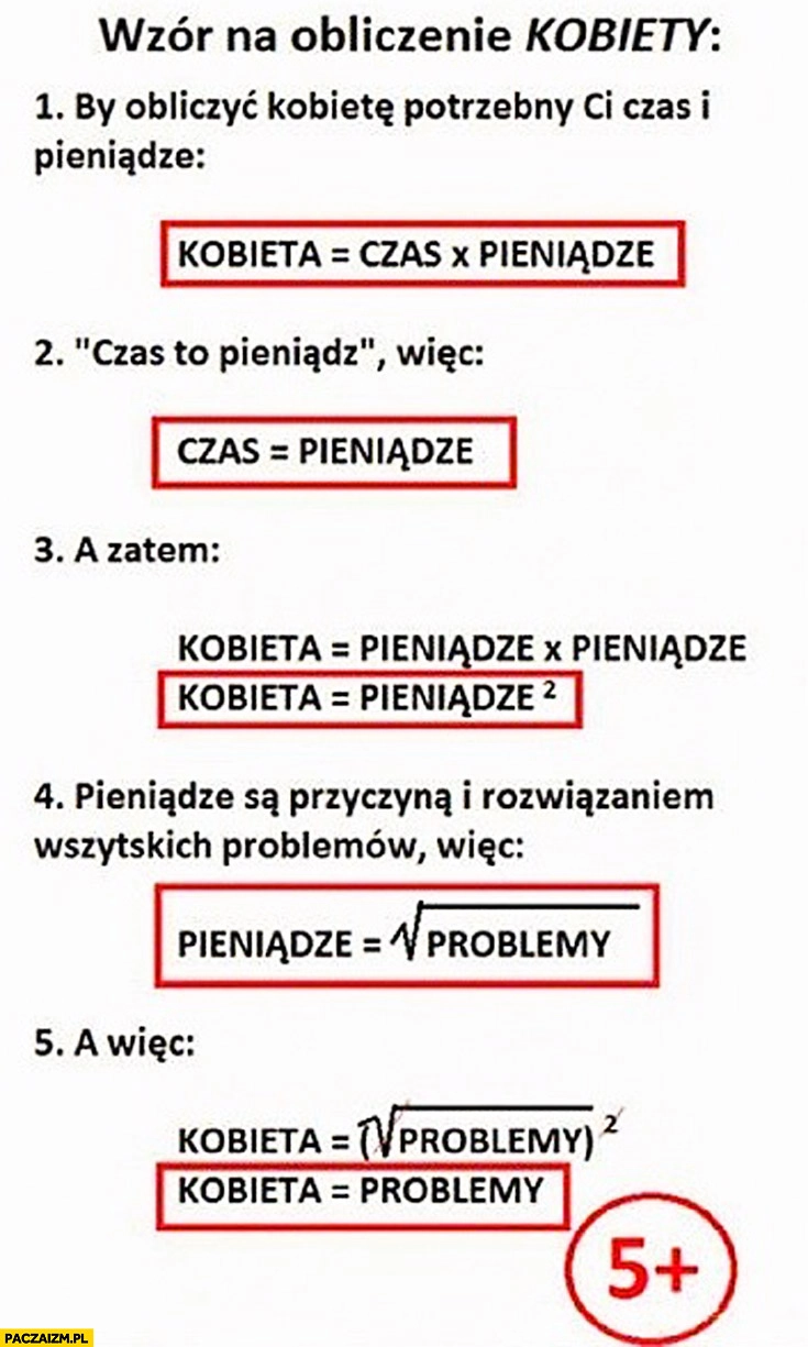 
    Wzór na obliczenie kobiety problemy