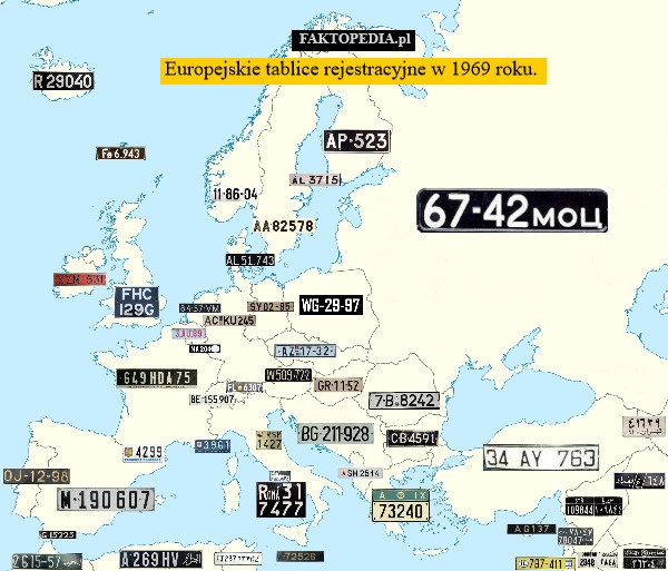 
    Europejskie tablice rejestracyjne w 1969 roku. 