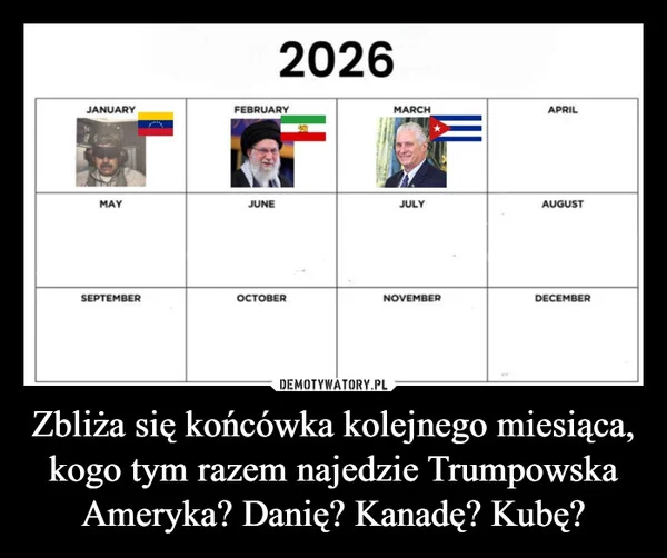 
    Zbliża się końcówka kolejnego miesiąca, kogo tym razem najedzie Trumpowska Ameryka? Danię? Kanadę? Kubę?