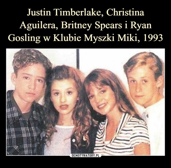 
    Justin Timberlake, Christina Aguilera, Britney Spears i Ryan Gosling w Klubie Myszki Miki, 1993