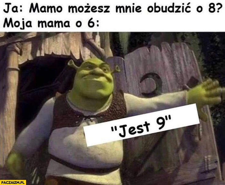 
    Shrek ja mamo możesz mnie obudzić o 8? Moja mama o 6: jest 9