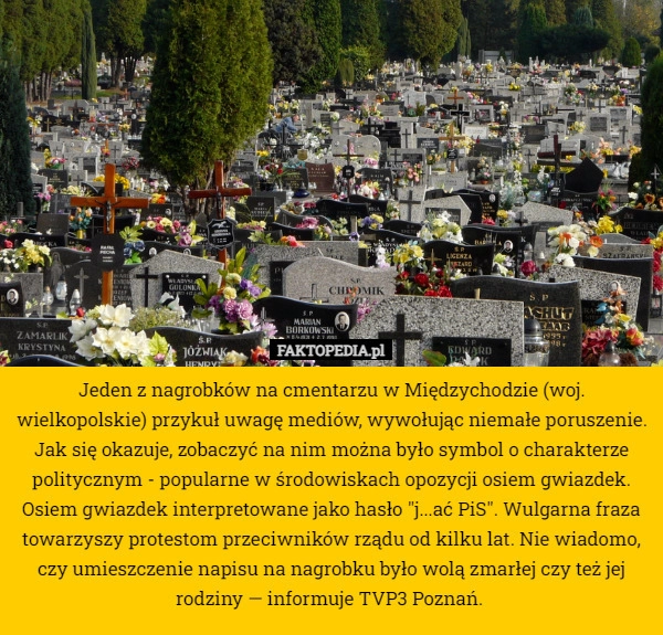 
    Jeden z nagrobków na cmentarzu w Międzychodzie (woj. wielkopolskie) przykuł