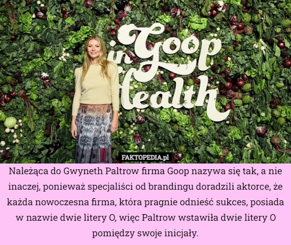 
    Należąca do Gwyneth Paltrow firma Goop nazywa się tak, a nie inaczej, ponieważ