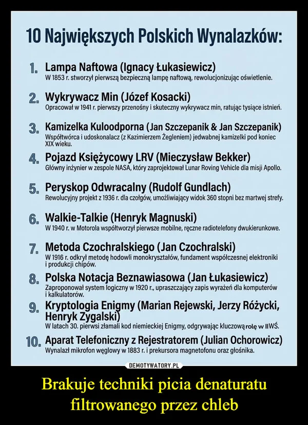 Brakuje techniki picia denaturatu filtrowanego przez chleb