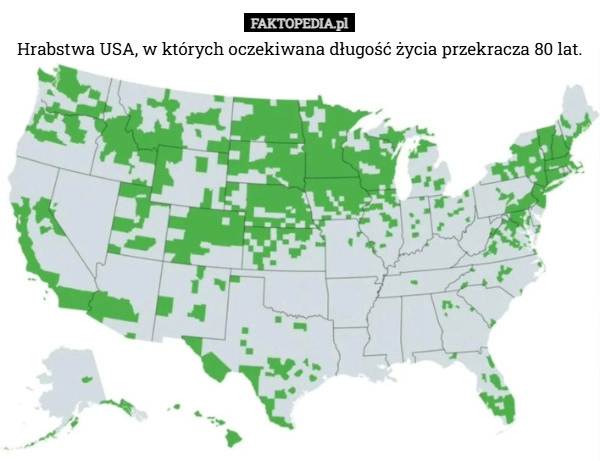 
    Hrabstwa USA, w których oczekiwana długość życia przekracza 80 lat.