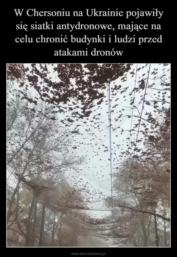 
    W Chersoniu na Ukrainie pojawiły się siatki antydronowe, mające na celu chronić budynki i ludzi przed atakami dronów