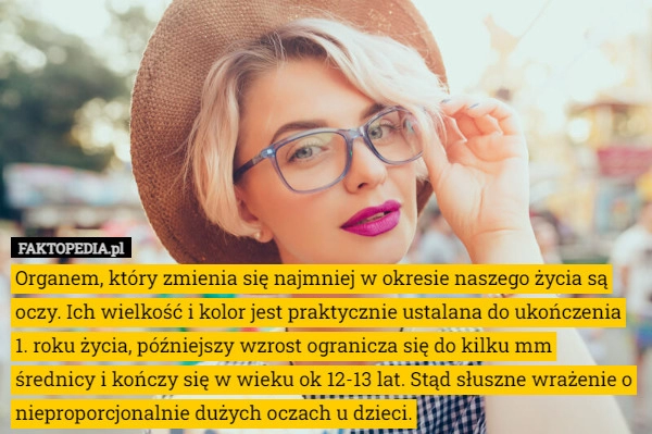 
    Organem, który zmienia się najmniej w okresie naszego życia są oczy. Ich