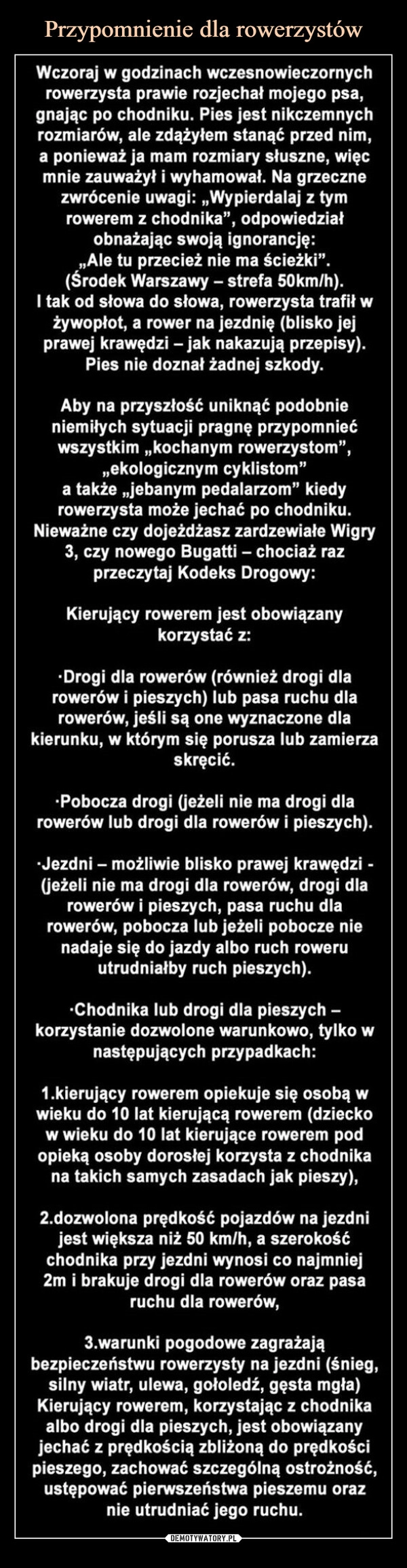 
    Przypomnienie dla rowerzystów