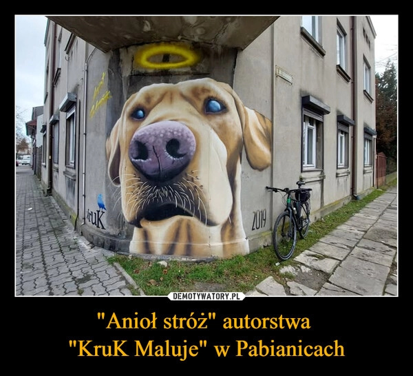 
    "Anioł stróż" autorstwa 
"KruK Maluje" w Pabianicach