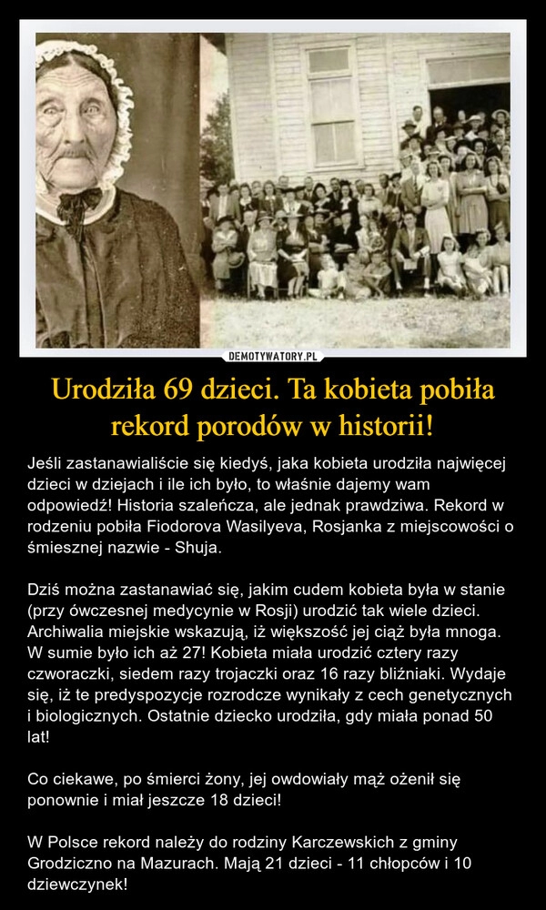 
    Urodziła 69 dzieci. Ta kobieta pobiła rekord porodów w historii! 