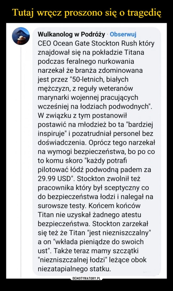 
    Tutaj wręcz proszono się o tragedię