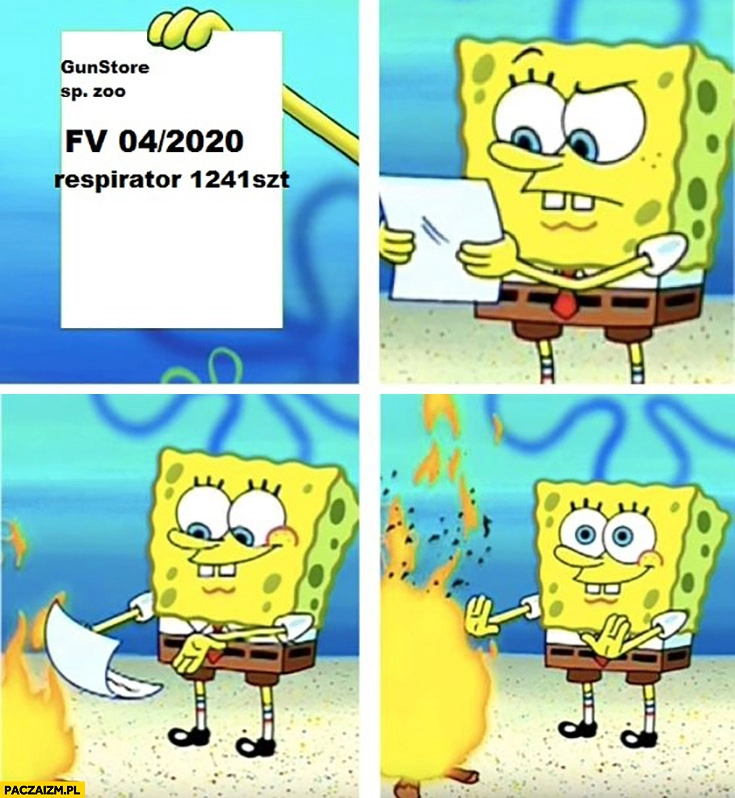 
    Faktura za respiratory od handlarza bronią Spongebob pali kartkę