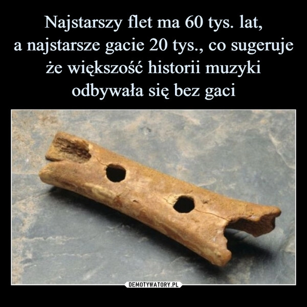 
    Najstarszy flet ma 60 tys. lat,
a najstarsze gacie 20 tys., co sugeruje że większość historii muzyki odbywała się bez gaci