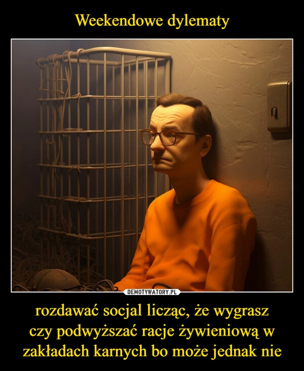 
    Weekendowe dylematy rozdawać socjal licząc, że wygrasz
czy podwyższać racje żywieniową w zakładach karnych bo może jednak nie