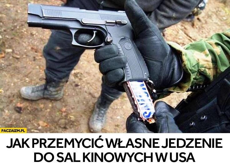 
    Jak przemycić własne jedzenie do sal kinowych w USA Snickers w pistolecie