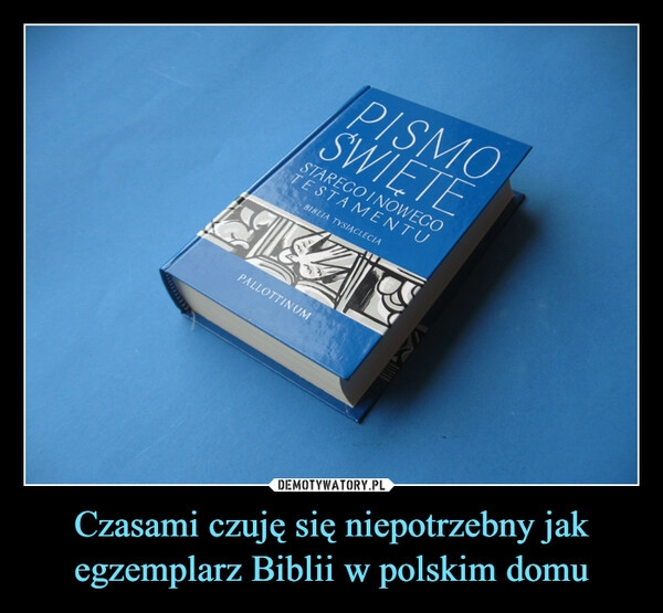 
    Czasami czuję się niepotrzebny jak egzemplarz Biblii w polskim domu