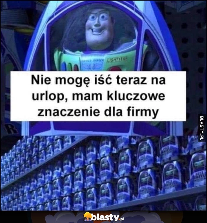 
    Nie mogę iść teraz na urlop, mam kluczowe znaczenie dla firmy Toy Story