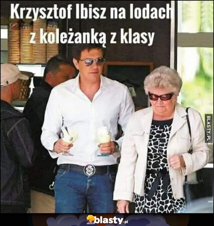 
    Krzysztof Ibisz na lodach z koleżanką z klasy stara baba kobieta