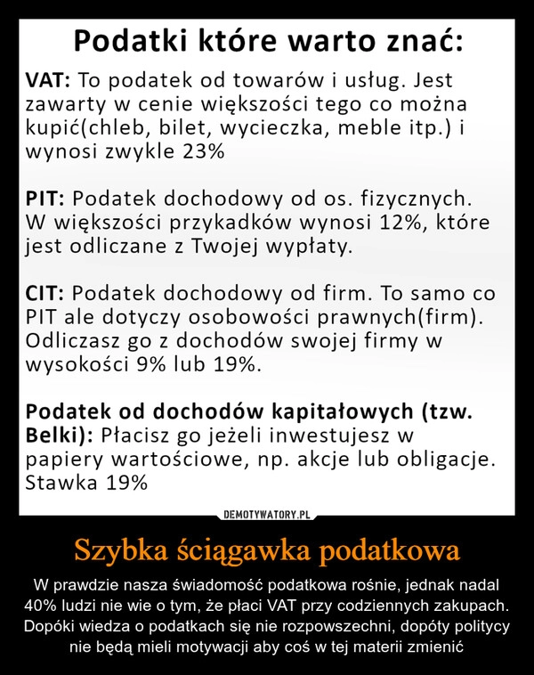 
    Szybka ściągawka podatkowa