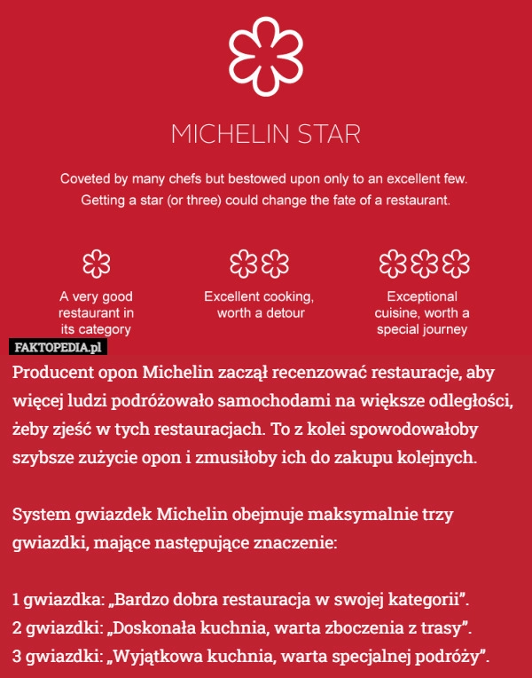 
    Producent opon Michelin zaczął recenzować restauracje, aby więcej osób