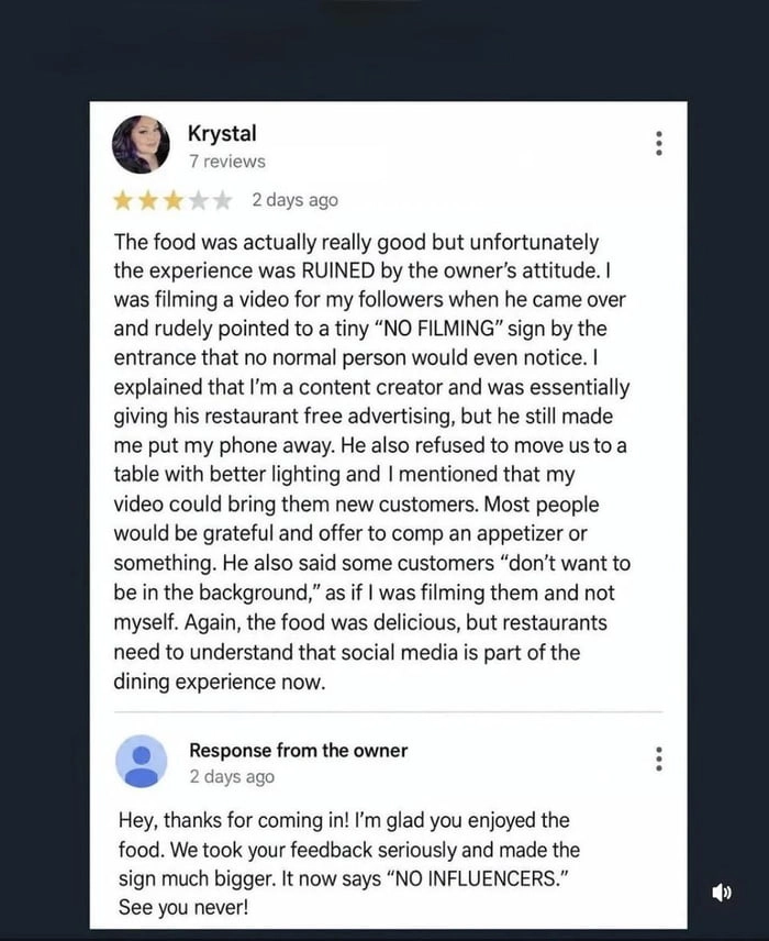 Owner really chose violence today