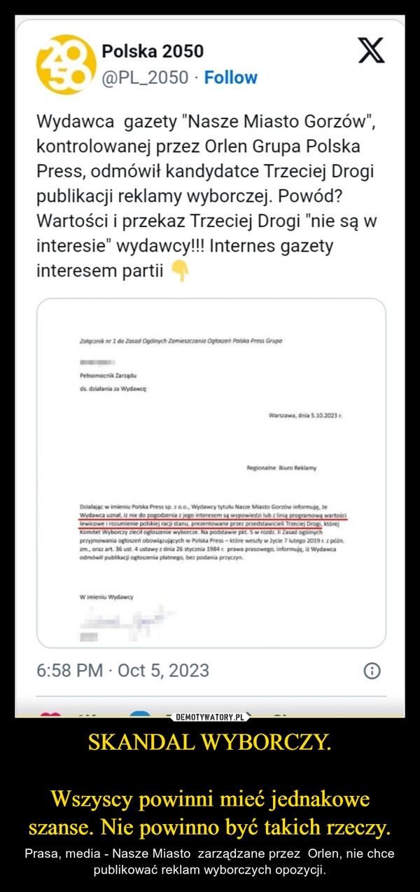 
    SKANDAL WYBORCZY.

Wszyscy powinni mieć jednakowe szanse. Nie powinno być takich rzeczy.