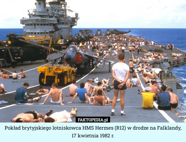 
    Pokład brytyjskiego lotniskowca HMS Hermes (R12) w drodze na Falklandy,