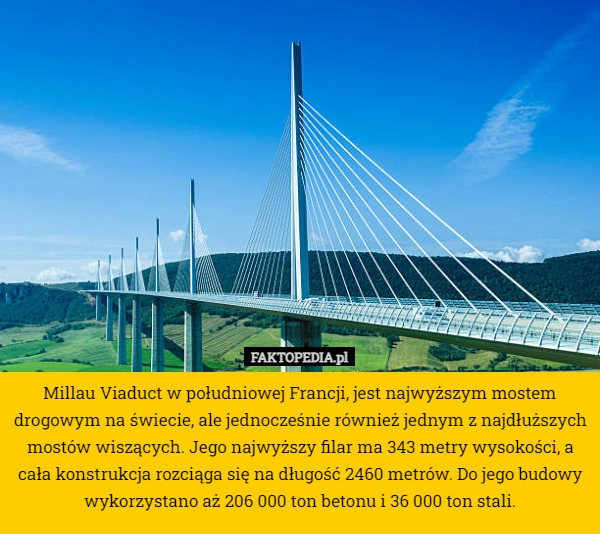 
    Millau Viaduct w południowej Francji, jest najwyższym mostem drogowym na