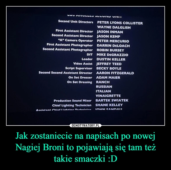 
    Jak zostaniecie na napisach po nowej Nagiej Broni to pojawiają się tam też takie smaczki :D
