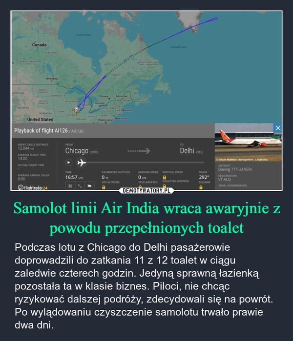 
    Samolot linii Air India wraca awaryjnie z powodu przepełnionych toalet