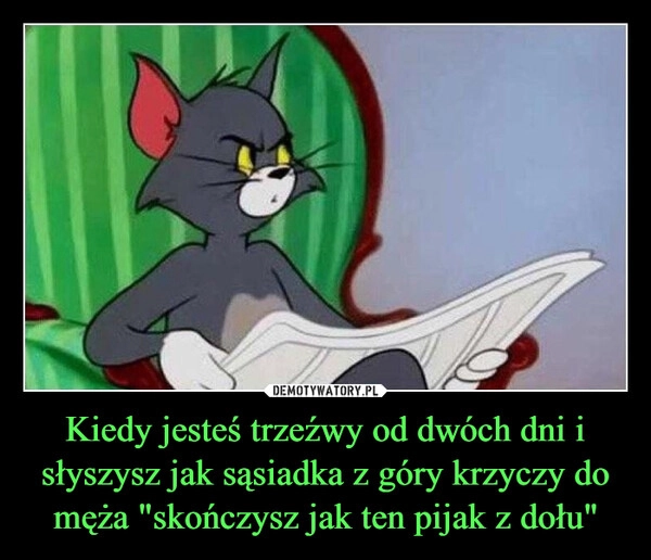 
    Kiedy jesteś trzeźwy od dwóch dni i słyszysz jak sąsiadka z góry krzyczy do męża "skończysz jak ten pijak z dołu"