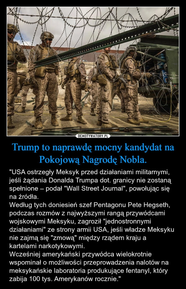 
    Trump to naprawdę mocny kandydat na Pokojową Nagrodę Nobla.