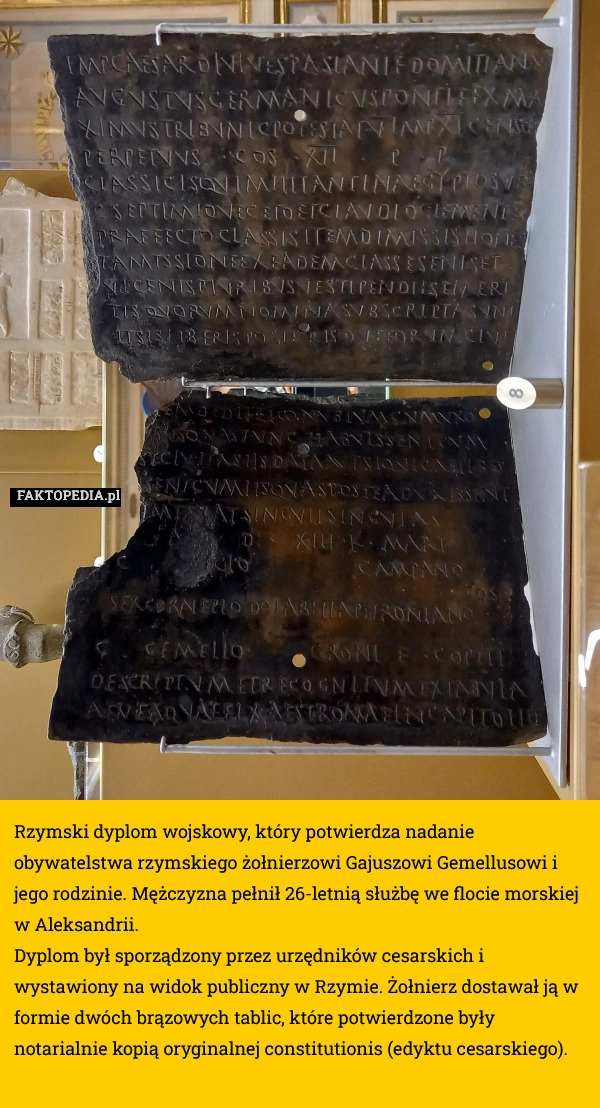 
    Rzymski dyplom wojskowy, który potwierdza nadanie obywatelstwa