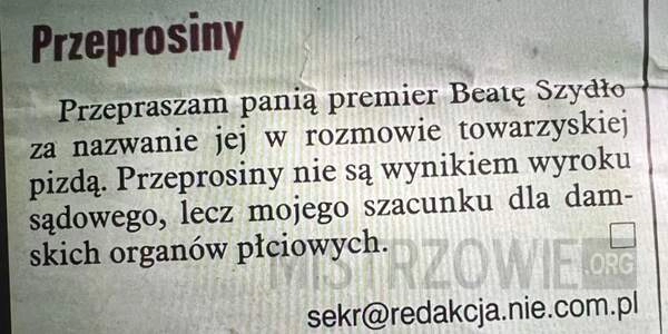 
    Przeprosiny