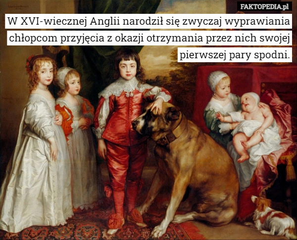 
    W XVI-wiecznej Anglii narodził się zwyczaj wyprawiania chłopcom przyjęcia