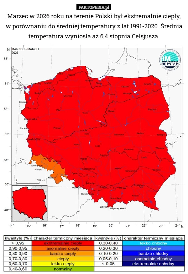 Marzec w 2026 roku na terenie Polski był ekstremalnie ciepły, w porównaniu