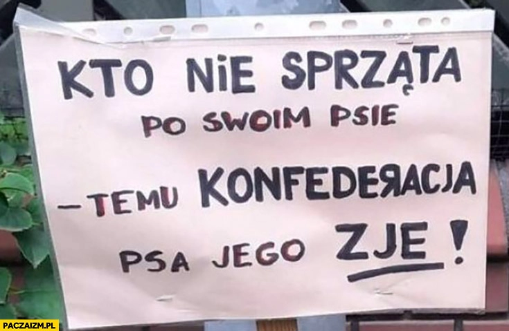 
    Kto nie sprząta po swoim psie temu konfederacja psa jego zje