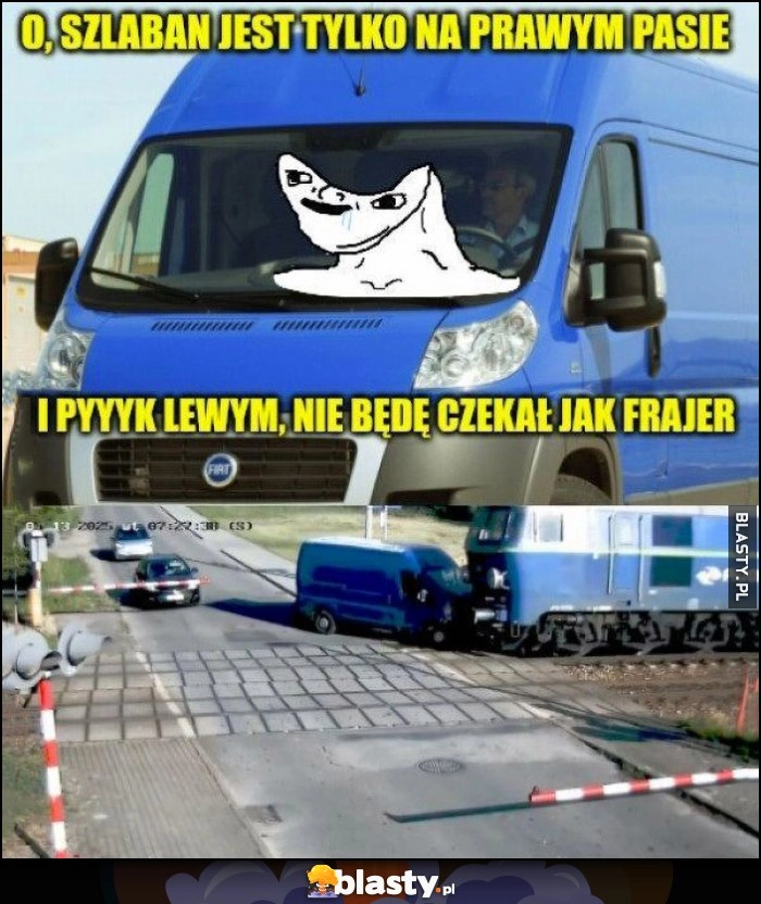 
    O, szlaban jest tylko na prawym pasie, i pyk lewym nie będę czekał jak frajer wjeżdża w pociąg przejazd kolejowy