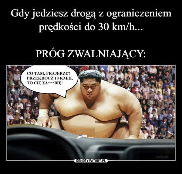 
    Gdy jedziesz drogą z ograniczeniem prędkości do 30 km/h...

PRÓG ZWALNIAJĄCY: