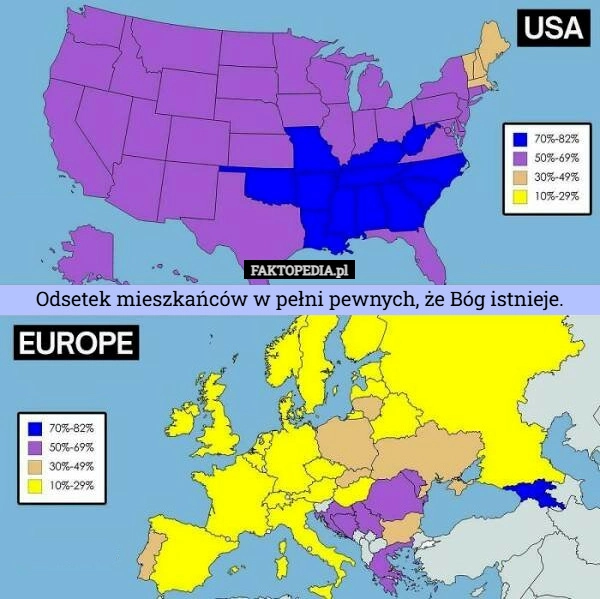 
    Odsetek mieszkańców w pełni pewnych, że Bóg istnieje.