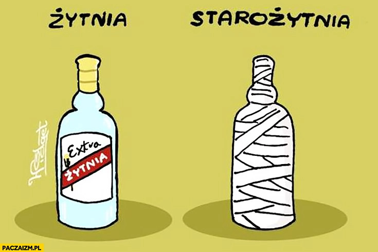 
    Żytnia starożytnia wódka owinięta bandażem jak egipska mumia