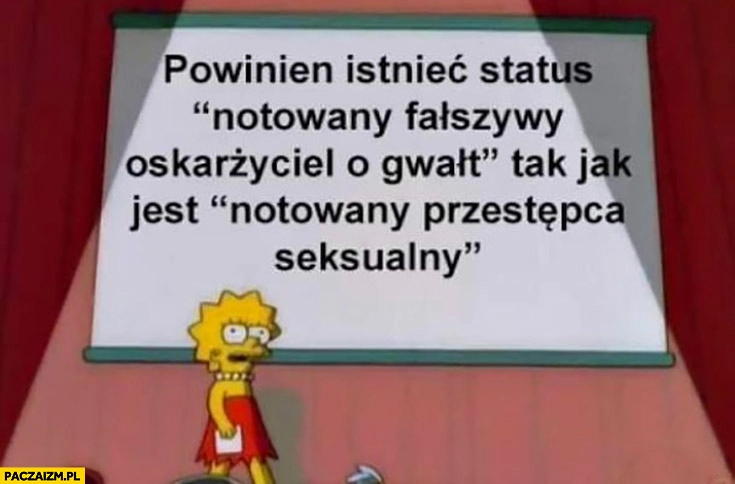 
    Powinien istnieć status notowany fałszywy oskarżyciel o gwałt tak jak jest notowany przestępca seksualny