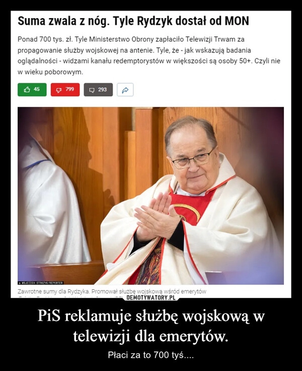 
    PiS reklamuje służbę wojskową w telewizji dla emerytów. 