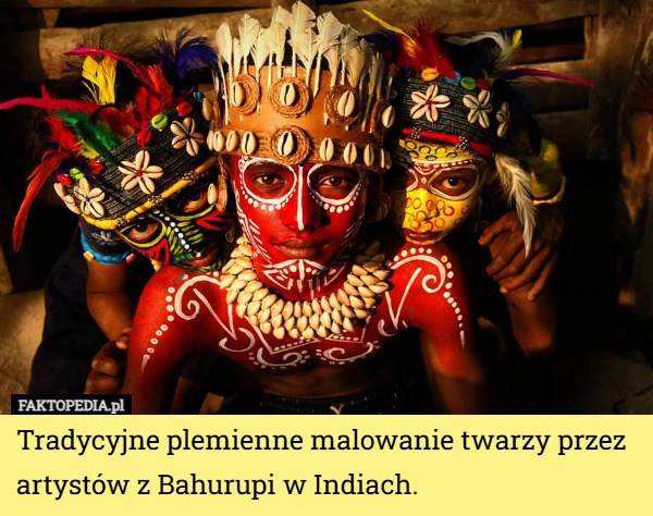 
    Tradycyjne plemienne malowanie twarzy przez artystów z Bahurupi w Indiach.