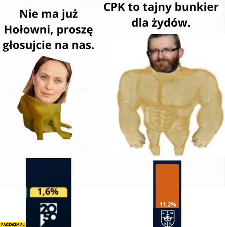
    Pełczyńska-Nałęcz nie ma już Hołowni proszę głosujcie na nas vs Braun CPK to tajny bunkier dla żydów poparcie