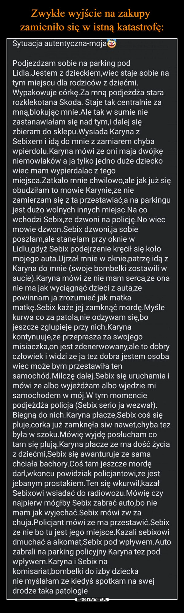 
    Zwykłe wyjście na zakupy 
zamieniło się w istną katastrofę: