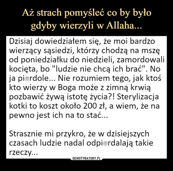 
    Aż strach pomyśleć co by było
gdyby wierzyli w Allaha...